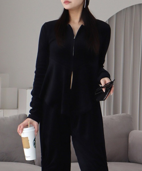 ROYAL PARTY(ロイヤルパーティー)の「ペプラムZIPトップス(Tシャツ/カットソー・レディース・グレー/ブラック/ピンク・FREE)」の1枚目の写真