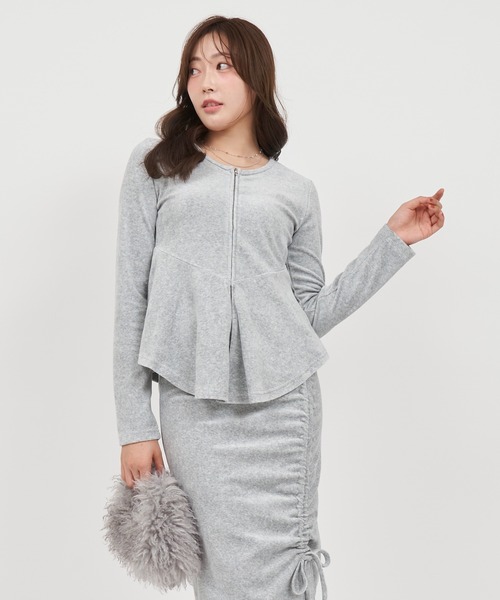 ROYAL PARTY(ロイヤルパーティー)の「ペプラムZIPトップス(Tシャツ/カットソー・レディース・グレー/ブラック/ピンク・FREE)」の4枚目の写真