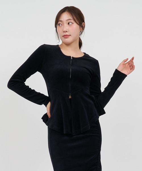 ROYAL PARTY(ロイヤルパーティー)の「ペプラムZIPトップス(Tシャツ/カットソー・レディース・グレー/ブラック/ピンク・FREE)」の6枚目の写真