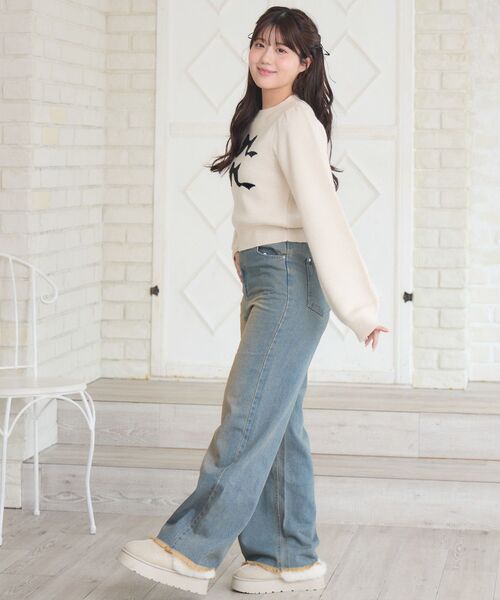 ems excite（エムズエキサイト）の「ダブルリボン刺繍NTPO（ニット/セーター・レディース・ナチュラル/チャコールグレー/ブラック系その他3・FREE）」の12枚目の写真