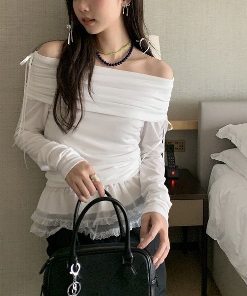 MAISON DE THERESE(メゾン ド テレーズ)の「リボン薄手柔らか長袖Tシャツ(Tシャツ/カットソー・レディース・ブルー/ホワイト・FREE)」の7枚目の写真