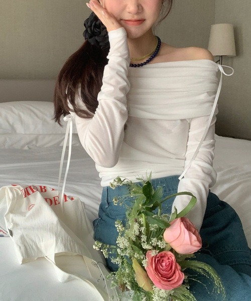 MAISON DE THERESE(メゾン ド テレーズ)の「リボン薄手柔らか長袖Tシャツ(Tシャツ/カットソー・レディース・ブルー/ホワイト・FREE)」の12枚目の写真
