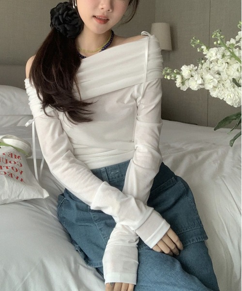 MAISON DE THERESE(メゾン ド テレーズ)の「リボン薄手柔らか長袖Tシャツ(Tシャツ/カットソー・レディース・ブルー/ホワイト・FREE)」の13枚目の写真