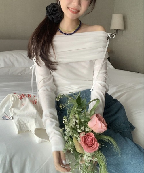 MAISON DE THERESE(メゾン ド テレーズ)の「リボン薄手柔らか長袖Tシャツ(Tシャツ/カットソー・レディース・ブルー/ホワイト・FREE)」の14枚目の写真