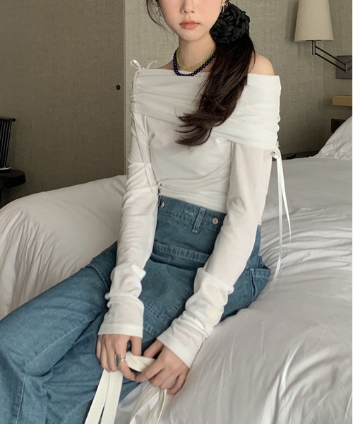 MAISON DE THERESE(メゾン ド テレーズ)の「リボン薄手柔らか長袖Tシャツ(Tシャツ/カットソー・レディース・ブルー/ホワイト・FREE)」の16枚目の写真