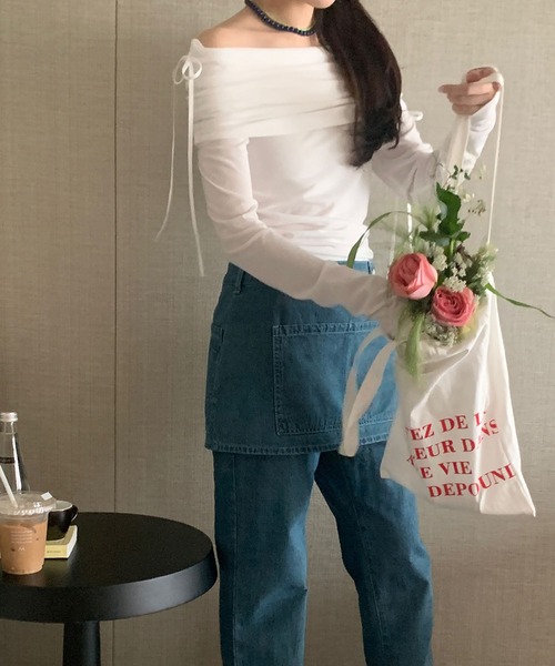 MAISON DE THERESE(メゾン ド テレーズ)の「リボン薄手柔らか長袖Tシャツ(Tシャツ/カットソー・レディース・ブルー/ホワイト・FREE)」の18枚目の写真