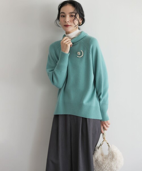組曲 L(クミキョク オオキイサイズ)の「ウールカシミヤミックス ロールネックニット(ニット/セーター・レディース・ローズ系/ブラック系/ベージュ系/ピンク系/カーキ系9/サックスブルー系9/アイボリー系/グレー系/グリーン・5/6/7)」の5枚目の写真