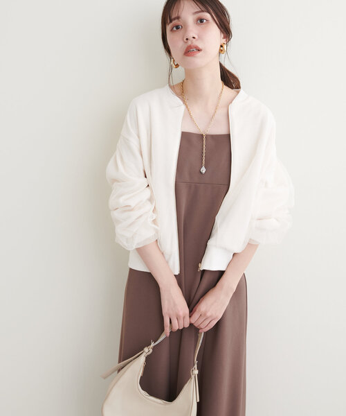 natural couture(ナチュラルクチュール)の「サカリバ×チュールレイヤードブルゾン(ブルゾン・レディース・カーキ/オフホワイト/グレー/ブラック・FREE)」の8枚目の写真