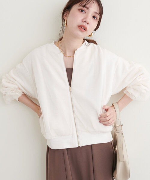 natural couture(ナチュラルクチュール)の「サカリバ×チュールレイヤードブルゾン(ブルゾン・レディース・カーキ/オフホワイト/グレー/ブラック・FREE)」の9枚目の写真