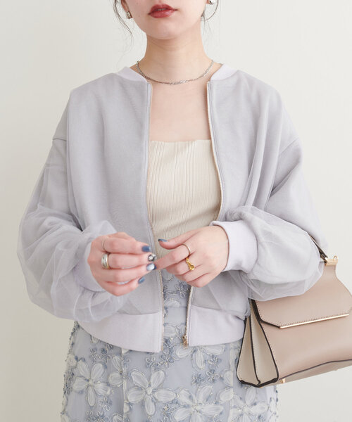 natural couture(ナチュラルクチュール)の「サカリバ×チュールレイヤードブルゾン(ブルゾン・レディース・カーキ/オフホワイト/グレー/ブラック・FREE)」の13枚目の写真