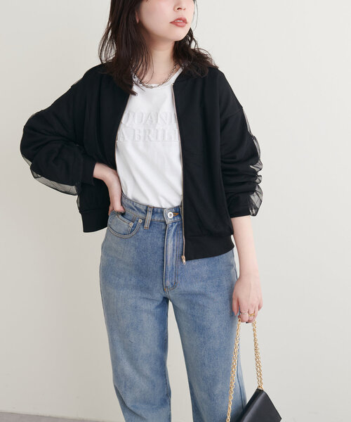 natural couture(ナチュラルクチュール)の「サカリバ×チュールレイヤードブルゾン(ブルゾン・レディース・カーキ/オフホワイト/グレー/ブラック・FREE)」の15枚目の写真