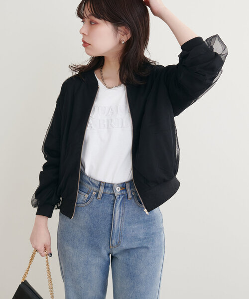 natural couture(ナチュラルクチュール)の「サカリバ×チュールレイヤードブルゾン(ブルゾン・レディース・カーキ/オフホワイト/グレー/ブラック・FREE)」の16枚目の写真