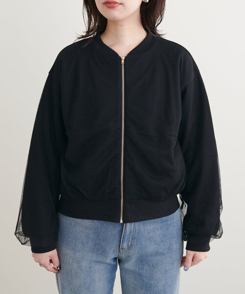 natural couture(ナチュラルクチュール)の「サカリバ×チュールレイヤードブルゾン(ブルゾン・レディース・カーキ/オフホワイト/グレー/ブラック・FREE)」の18枚目の写真