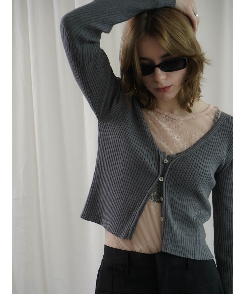 :ETHROF(イーサオブ)の「RIBKNIT COMPACT CARDIGAN(ニット/セーター・レディース・ブラック/チャコール・FREE)」の1枚目の写真
