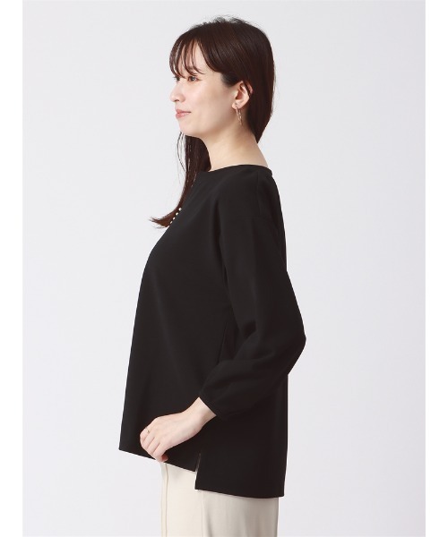 SUIT SQUARE（スーツスクエア）の「キーネックパールプルオーバー 8分袖 ウォッシャブル カットジョーゼット 無地 destyle（Tシャツ/カットソー・レディース・ホワイト/ブラウン/ブラック・38(9号)）」の10枚目の写真