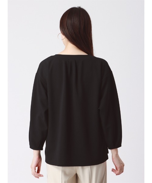 SUIT SQUARE（スーツスクエア）の「キーネックパールプルオーバー 8分袖 ウォッシャブル カットジョーゼット 無地 destyle（Tシャツ/カットソー・レディース・ホワイト/ブラウン/ブラック・38(9号)）」の9枚目の写真