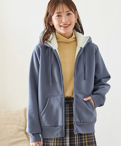 Honeys（ハニーズ）の「【ハニぽか】裏ボアジップパーカー（パーカー・レディース・ピンク/グリーン/ダークブルー/ベージュ/ブラック/杢グレー・S/M/L/LL/3L）」の6枚目の写真