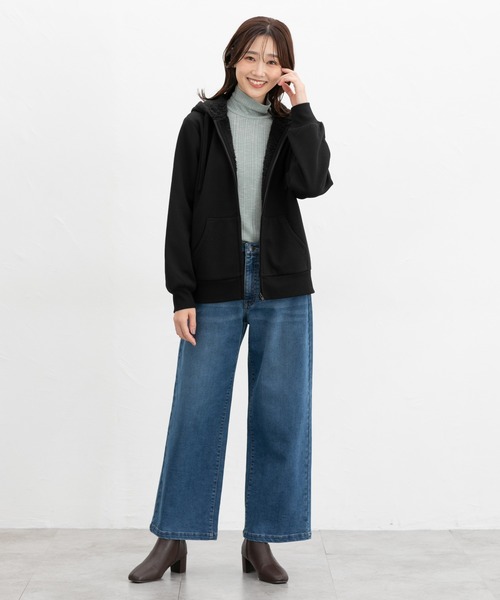 Honeys（ハニーズ）の「【ハニぽか】裏ボアジップパーカー（パーカー・レディース・ピンク/グリーン/ダークブルー/ベージュ/ブラック/杢グレー・S/M/L/LL/3L）」の9枚目の写真