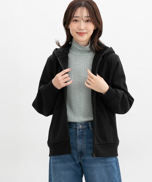 Honeys（ハニーズ）の「【ハニぽか】裏ボアジップパーカー（パーカー・レディース・ピンク/グリーン/ダークブルー/ベージュ/ブラック/杢グレー・S/M/L/LL/3L）」の10枚目の写真