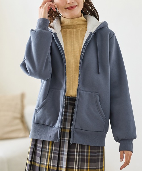 Honeys（ハニーズ）の「【ハニぽか】裏ボアジップパーカー（パーカー・レディース・ピンク/グリーン/ダークブルー/ベージュ/ブラック/杢グレー・S/M/L/LL/3L）」の14枚目の写真