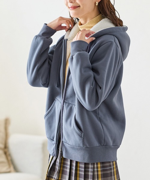 Honeys（ハニーズ）の「【ハニぽか】裏ボアジップパーカー（パーカー・レディース・ピンク/グリーン/ダークブルー/ベージュ/ブラック/杢グレー・S/M/L/LL/3L）」の15枚目の写真