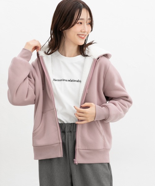 Honeys（ハニーズ）の「【ハニぽか】裏ボアジップパーカー（パーカー・レディース・ピンク/グリーン/ダークブルー/ベージュ/ブラック/杢グレー・S/M/L/LL/3L）」の19枚目の写真