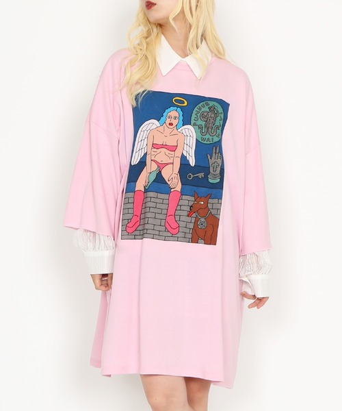 PUNYUS(プニュズ)の「Night angelスーパービッグTシャツ(Tシャツ/カットソー・レディース・杢グレー/スミクロ/ピンク・FREE)」の11枚目の写真