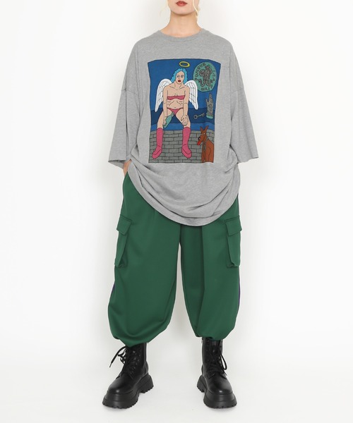 PUNYUS(プニュズ)の「Night angelスーパービッグTシャツ(Tシャツ/カットソー・レディース・杢グレー/スミクロ/ピンク・FREE)」の12枚目の写真