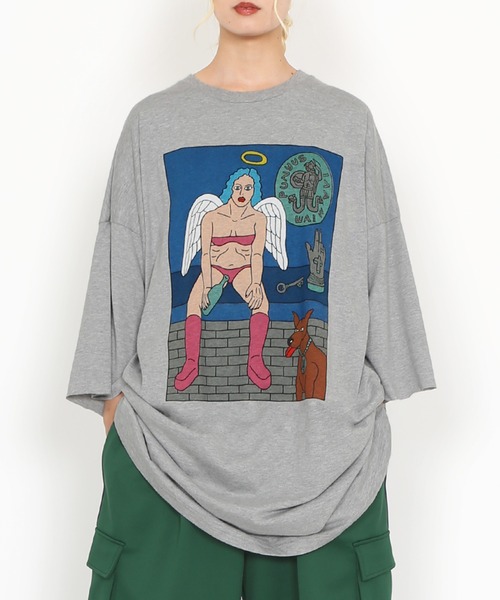 PUNYUS(プニュズ)の「Night angelスーパービッグTシャツ(Tシャツ/カットソー・レディース・杢グレー/スミクロ/ピンク・FREE)」の13枚目の写真