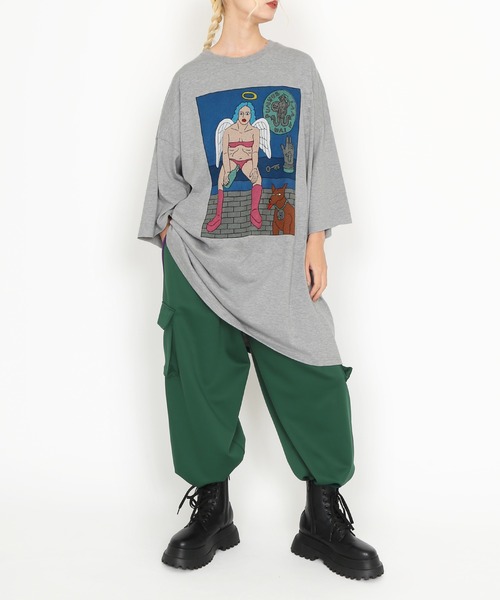 PUNYUS(プニュズ)の「Night angelスーパービッグTシャツ(Tシャツ/カットソー・レディース・杢グレー/スミクロ/ピンク・FREE)」の14枚目の写真