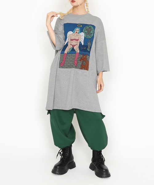 PUNYUS(プニュズ)の「Night angelスーパービッグTシャツ(Tシャツ/カットソー・レディース・杢グレー/スミクロ/ピンク・FREE)」の15枚目の写真