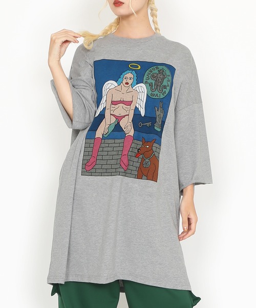 PUNYUS(プニュズ)の「Night angelスーパービッグTシャツ(Tシャツ/カットソー・レディース・杢グレー/スミクロ/ピンク・FREE)」の16枚目の写真