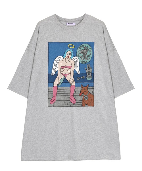 PUNYUS(プニュズ)の「Night angelスーパービッグTシャツ(Tシャツ/カットソー・レディース・杢グレー/スミクロ/ピンク・FREE)」の17枚目の写真