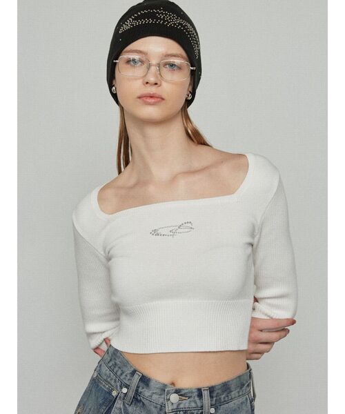 EMODA（エモダ）の「ストーンクロップドニット（ニット/セーター・レディース・ブルー/ブラック/ホワイト/グレー/レッド・FREE）」の2枚目の写真