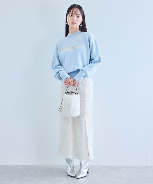 VIS（ビス）の「【静電気防止】【洗える】スウェットライクパールロゴニット（ニット/セーター・レディース・サックスブルー/オフホワイト/グレー・FREE）」の4枚目の写真