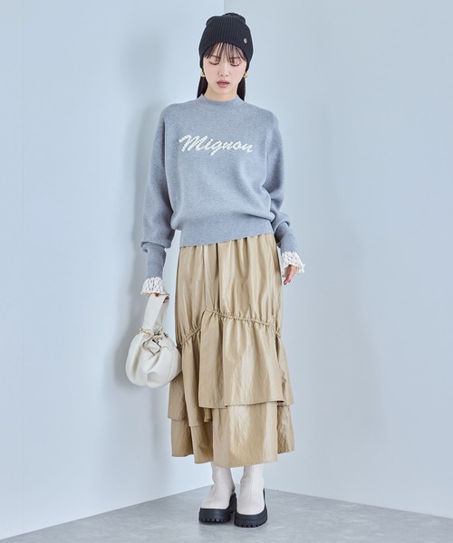 VIS（ビス）の「【静電気防止】【洗える】スウェットライクパールロゴニット（ニット/セーター・レディース・サックスブルー/オフホワイト/グレー・FREE）」の8枚目の写真