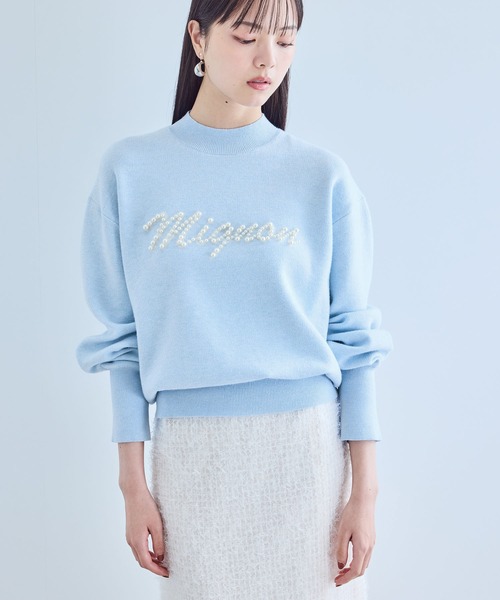 VIS（ビス）の「【静電気防止】【洗える】スウェットライクパールロゴニット（ニット/セーター・レディース・サックスブルー/オフホワイト/グレー・FREE）」の9枚目の写真