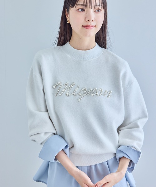 VIS（ビス）の「【静電気防止】【洗える】スウェットライクパールロゴニット（ニット/セーター・レディース・サックスブルー/オフホワイト/グレー・FREE）」の11枚目の写真