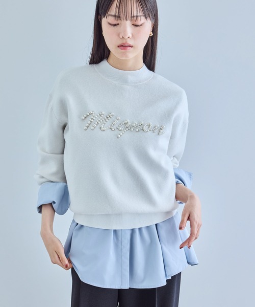 VIS（ビス）の「【静電気防止】【洗える】スウェットライクパールロゴニット（ニット/セーター・レディース・サックスブルー/オフホワイト/グレー・FREE）」の12枚目の写真