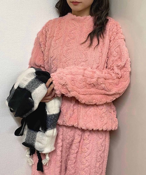 NANEA（ナネア）の「ケーブル柄フリースルームウェア上下セット（ルームウェア/パジャマ・レディース・ピンク/モカ/パープル/ブルー/ホワイト/チャコールグレー・フリー）」の13枚目の写真