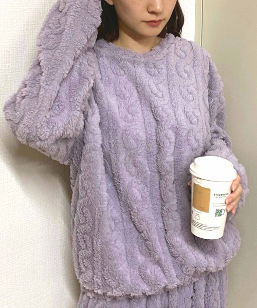 NANEA（ナネア）の「ケーブル柄フリースルームウェア上下セット（ルームウェア/パジャマ・レディース・ピンク/モカ/パープル/ブルー/ホワイト/チャコールグレー・フリー）」の21枚目の写真
