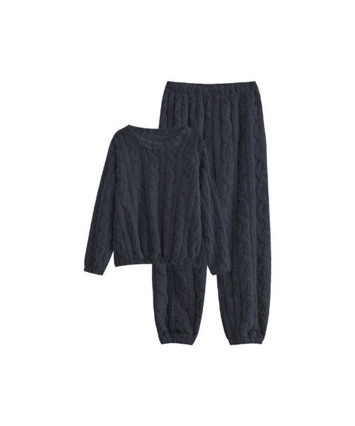NANEA（ナネア）の「ケーブル柄フリースルームウェア上下セット（ルームウェア/パジャマ・レディース・ピンク/モカ/パープル/ブルー/ホワイト/チャコールグレー・フリー）」の8枚目の写真