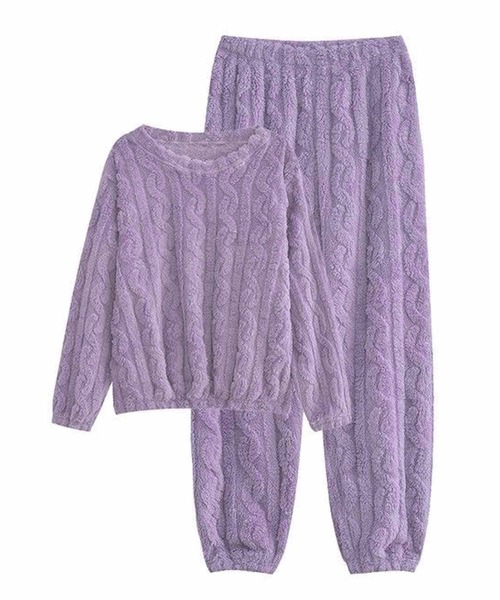 NANEA（ナネア）の「ケーブル柄フリースルームウェア上下セット（ルームウェア/パジャマ・レディース・ピンク/モカ/パープル/ブルー/ホワイト/チャコールグレー・フリー）」の9枚目の写真