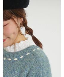 Samansa Mos2 | 【保湿加工】襟レースギャザーカットソー(Tシャツ/カットソー)