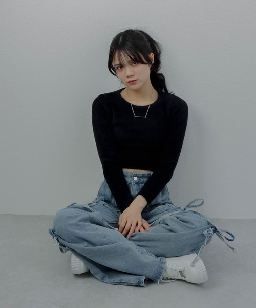 M DOLLY（エムドリー）の「twin ribbon denim cargo pants/ツインリボンデニムカーゴパンツ（デニムパンツ・レディース・ライトブルー・S/M）」の5枚目の写真
