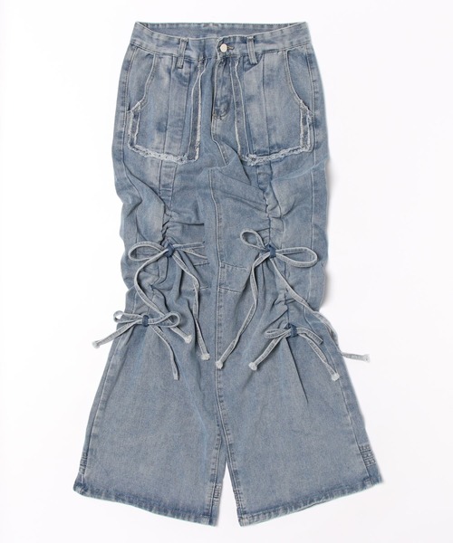 M DOLLY（エムドリー）の「twin ribbon denim cargo pants/ツインリボンデニムカーゴパンツ（デニムパンツ・レディース・ライトブルー・S/M）」の7枚目の写真