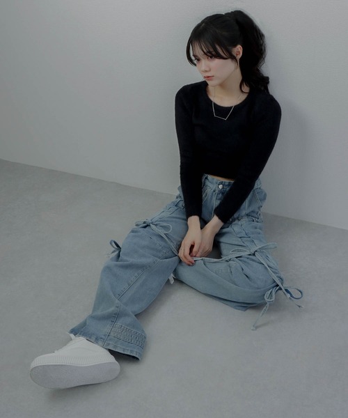 M DOLLY（エムドリー）の「twin ribbon denim cargo pants/ツインリボンデニムカーゴパンツ（デニムパンツ・レディース・ライトブルー・S/M）」の9枚目の写真