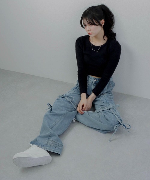 M DOLLY（エムドリー）の「twin ribbon denim cargo pants/ツインリボンデニムカーゴパンツ（デニムパンツ・レディース・ライトブルー・S/M）」の13枚目の写真