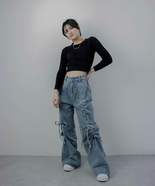 M DOLLY（エムドリー）の「twin ribbon denim cargo pants/ツインリボンデニムカーゴパンツ（デニムパンツ・レディース・ライトブルー・S/M）」の15枚目の写真