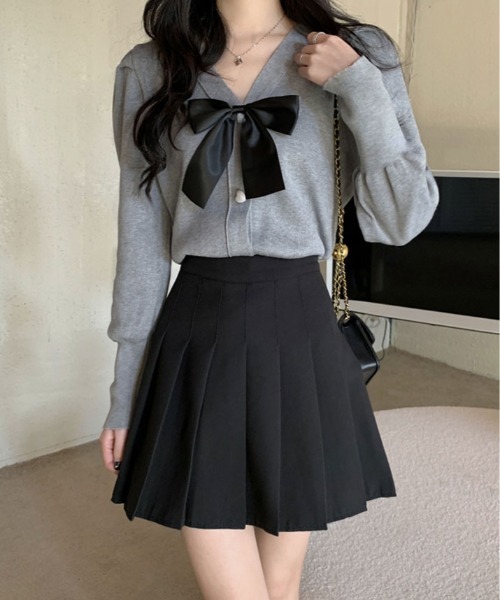 kirakiraShop（キラキラショップ）の「ハート ボタン リボン 付き ニット カーディガン（カーディガン/ボレロ・レディース・グレー/ブラック/ホワイト・FREE）」の21枚目の写真